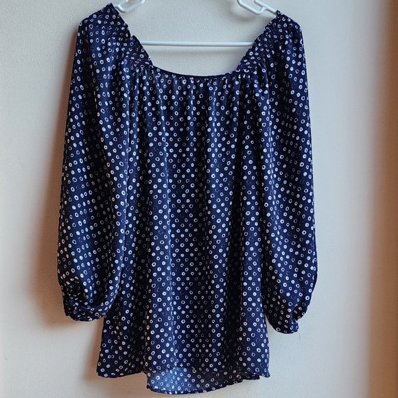 Adrienne Vittadini Blue/White Micro Print Blouse Size Large - Picture 16 of 16